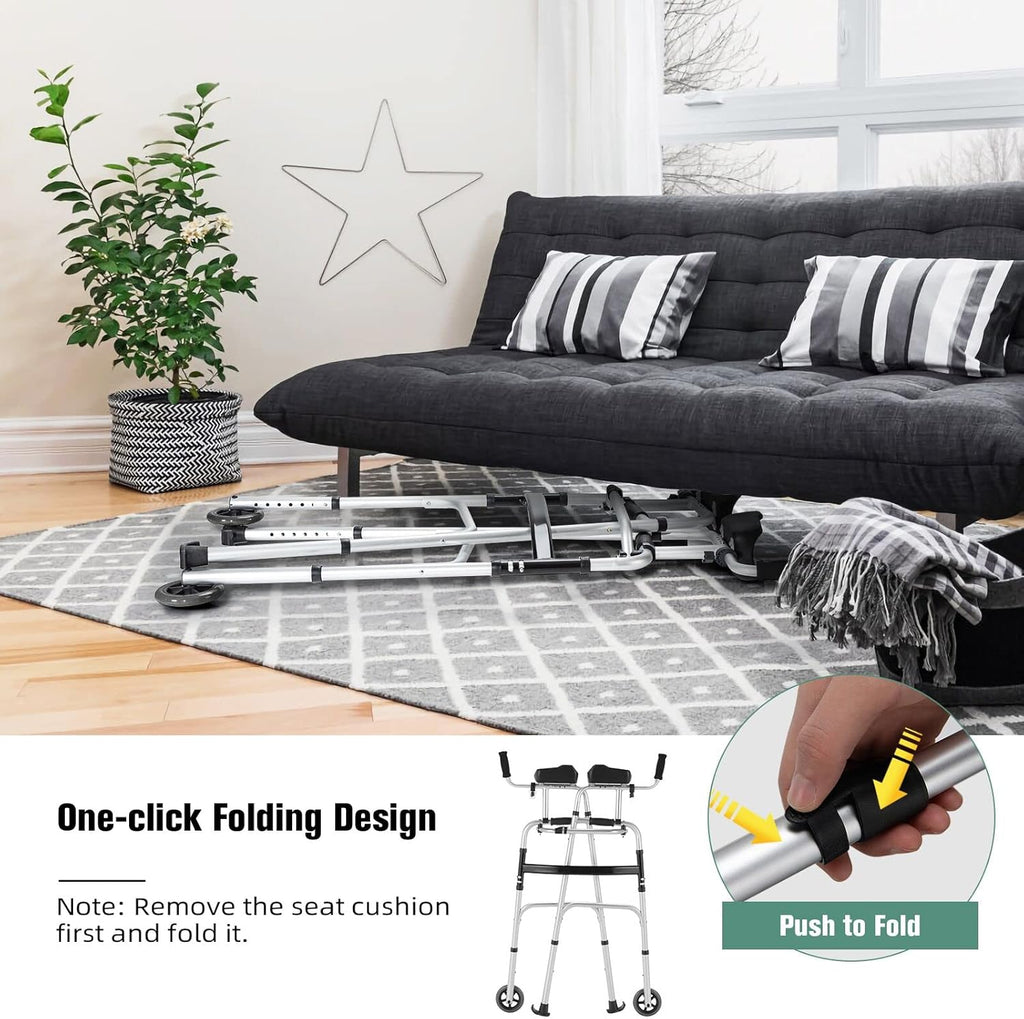 Goplus Folding Walker for Seniors, Lightweight Mobility Aid with Seat and Armrests

