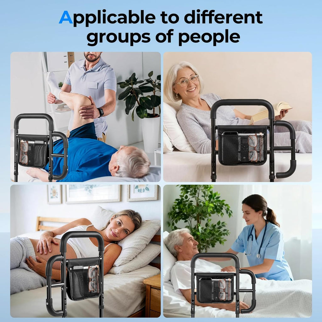 Portable Bed Assist Rail for Seniors, Non-Slip Grab Bar with Storage Pouch


