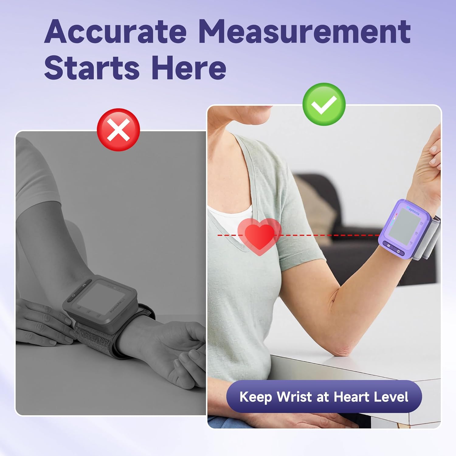 Dual-User Wrist Blood Pressure Monitor with LCD Display and 120 Memory for Home Use

