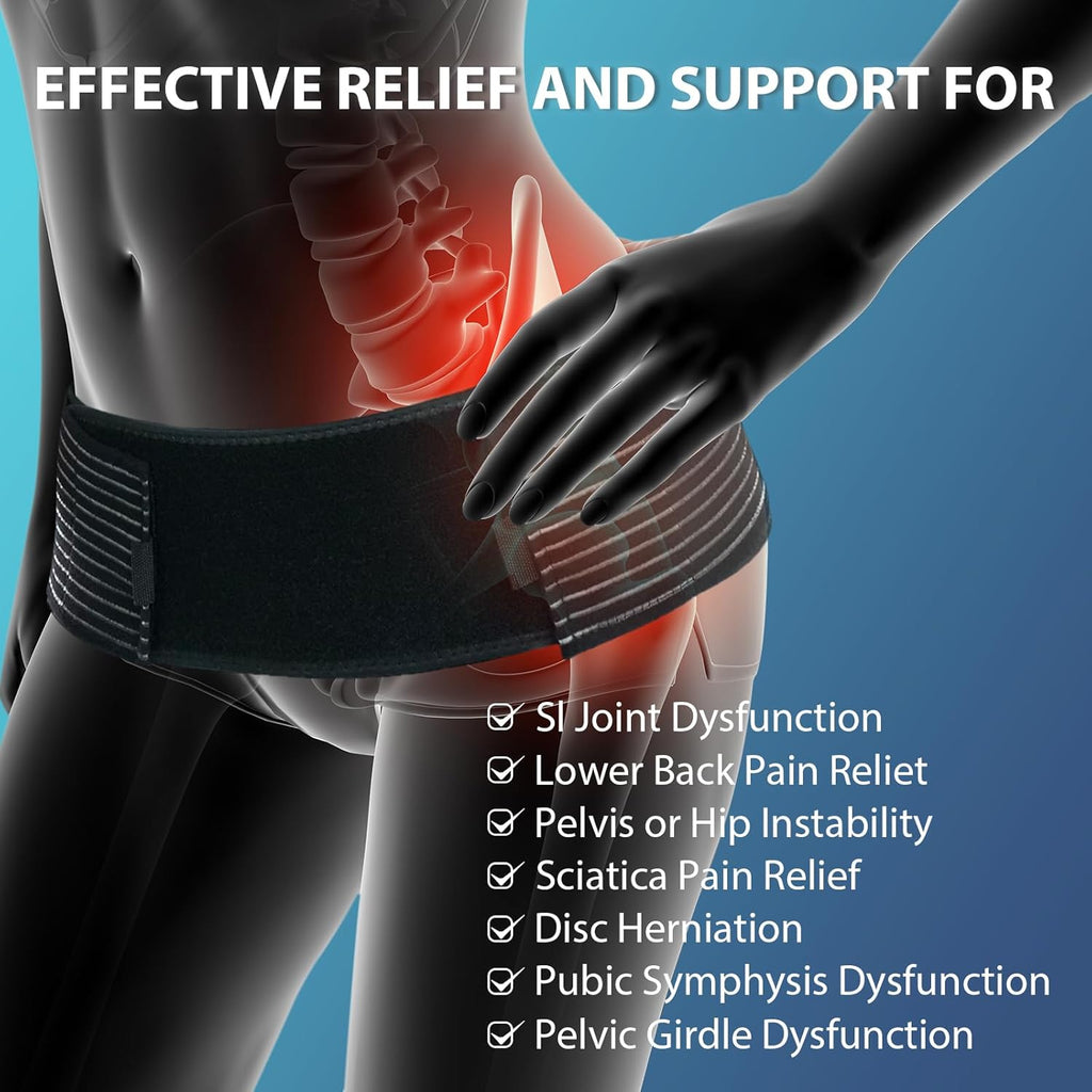Nvorliy SI Joint Belt Sacroiliac Brace Lumbar Lower Back Adjustable Compression Support

