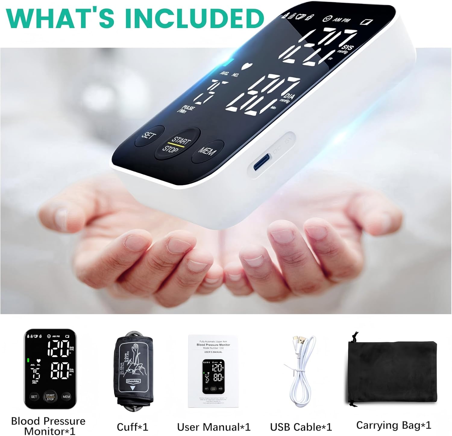 Oklar Upper Arm Blood Pressure Monitor, One-Button BP Machine with LED Display


