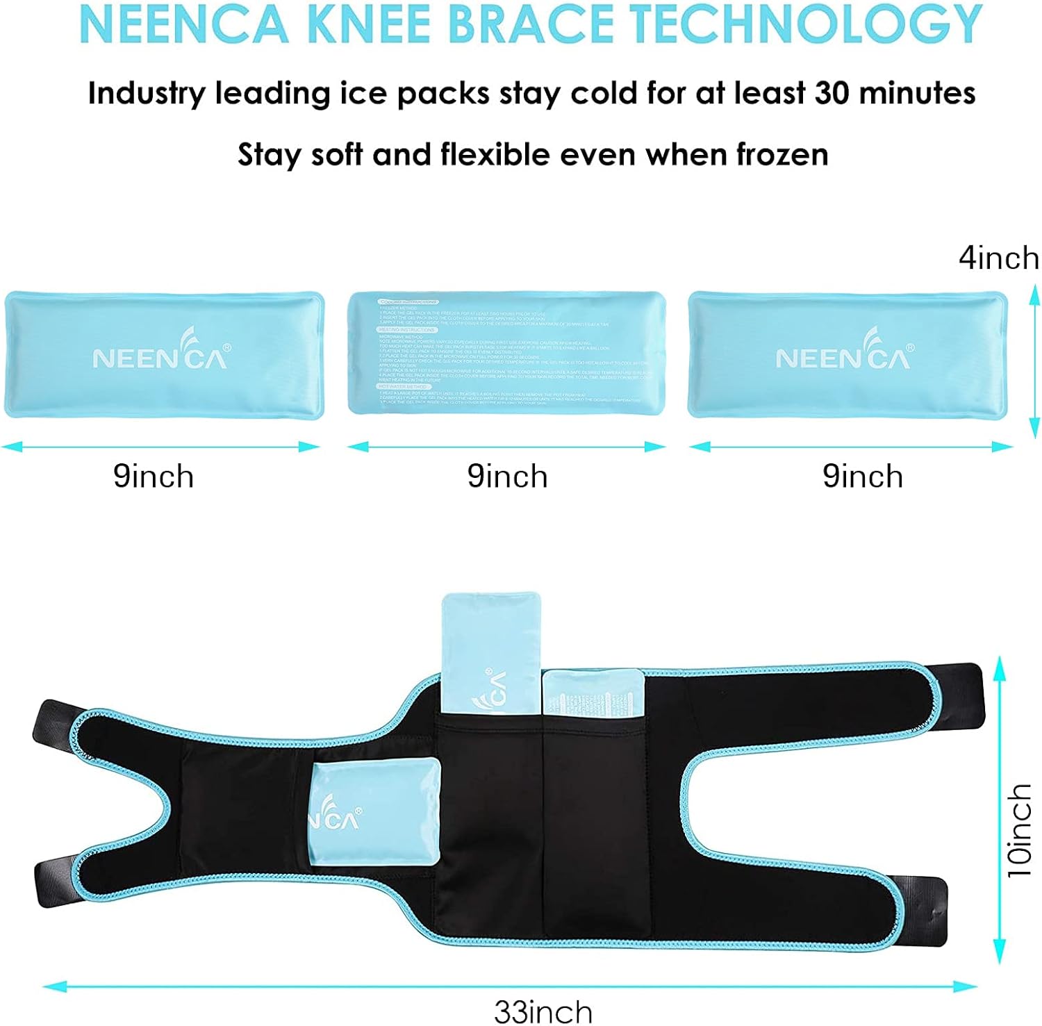 NEENCA Adjustable Knee Brace with Ice Pack Wrap and Reusable Gel Hot Cold Therapy

