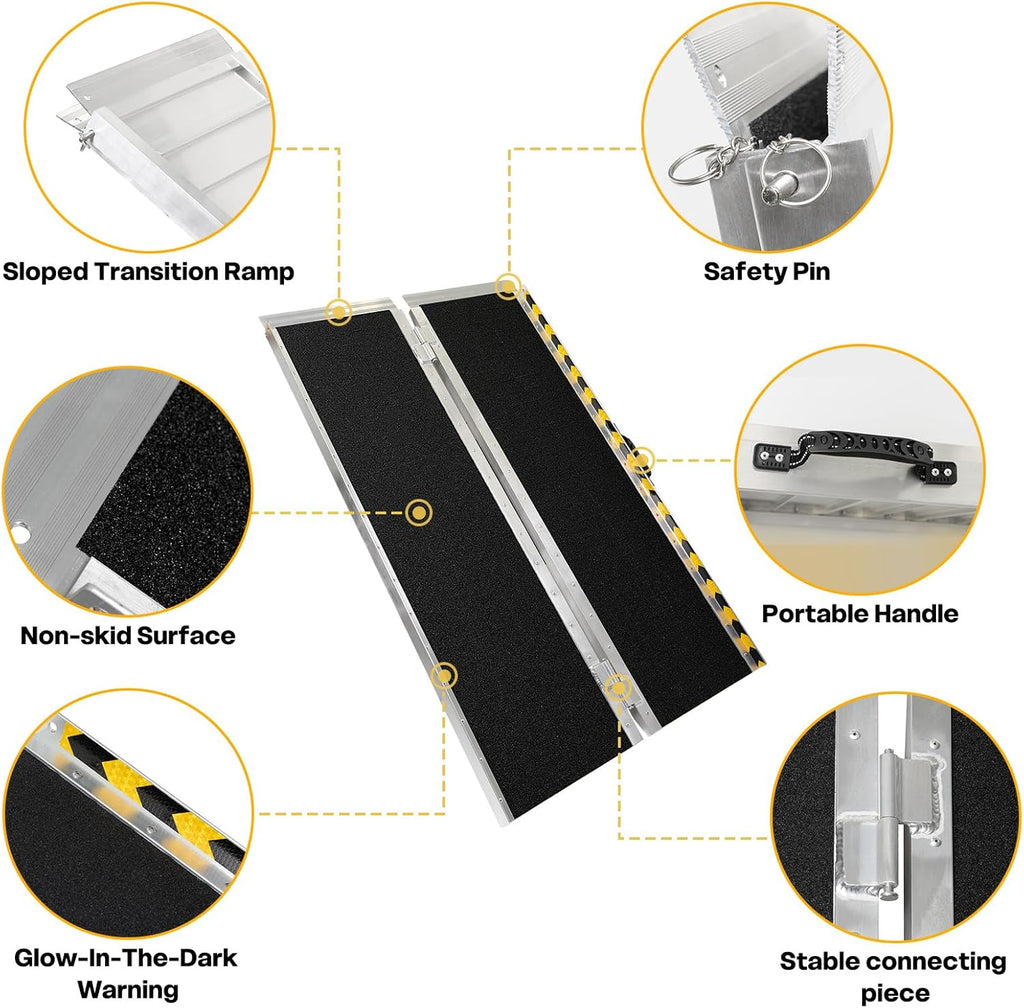 Vie Triomphe Portable Wheelchair Ramp Folding Aluminum Non-Slip Entry Ramp


