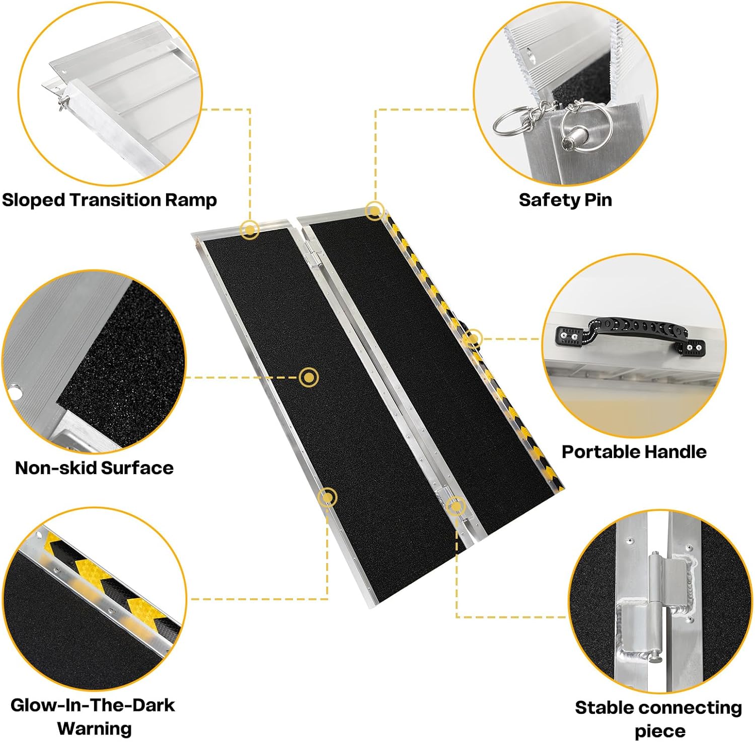 Vie Triomphe Portable Wheelchair Ramp Folding Aluminum Non-Slip Entry Ramp

