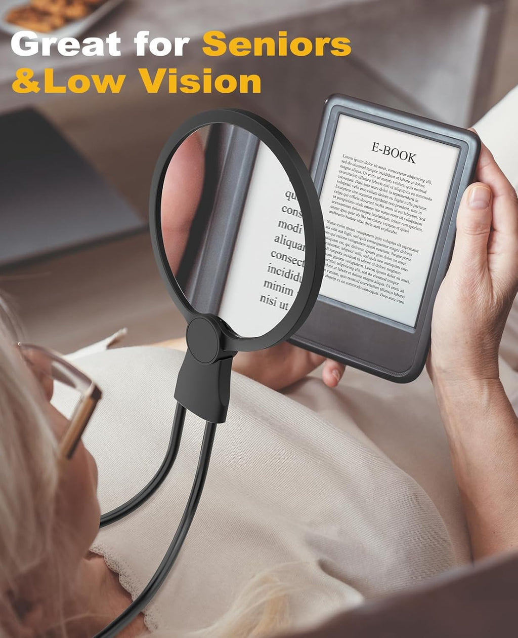 Hands-Free Neck Magnifying Glass with Light, 24 LED Rechargeable 5.12-In Lens

