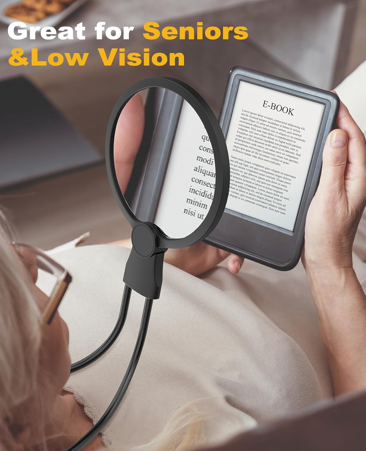Hands-Free Neck Magnifying Glass with Light, 24 LED Rechargeable 5.12-In Lens

