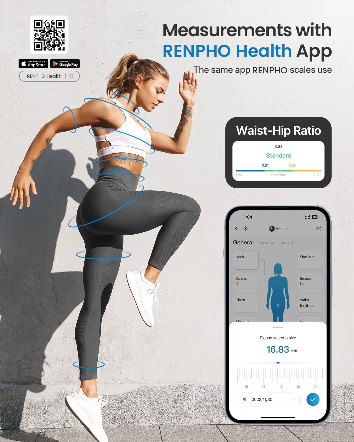 RENPHO Smart Body Measuring Tape with Bluetooth App, Retractable LCD

