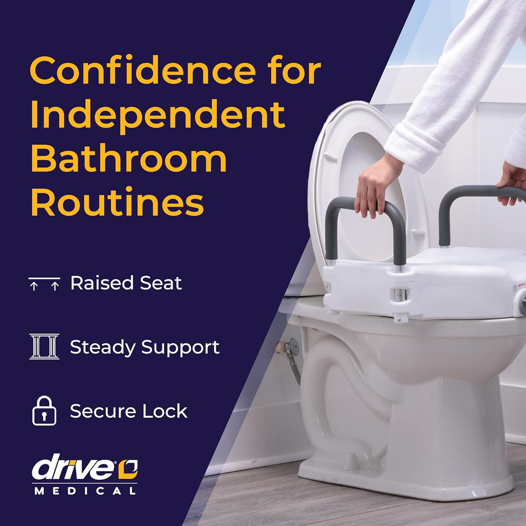 Drive Medical 2-in-1 Raised Toilet Seat with Removable Padded Arms, 5in Lift, Locking

