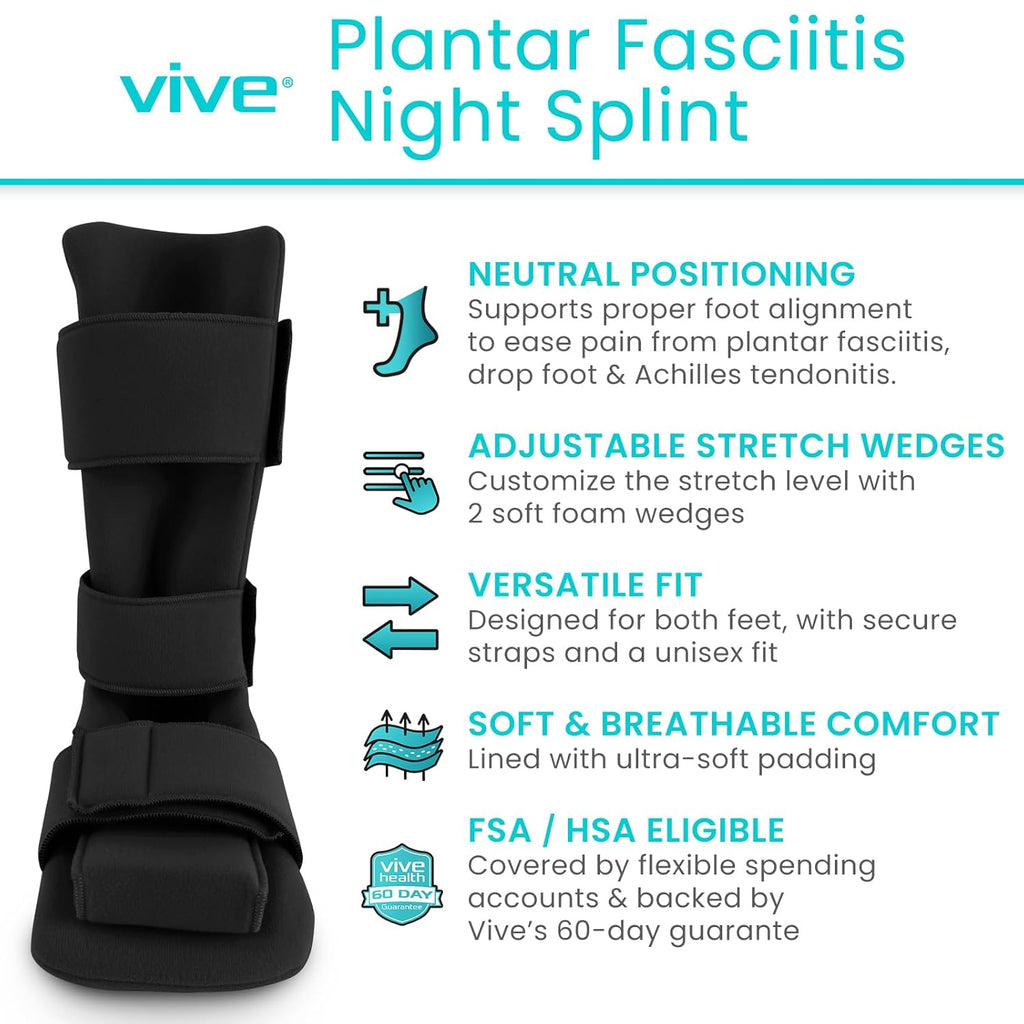 Vive Plantar Fasciitis Night Splint with Stretch Wedges, Orthopedic Sleep Boot

