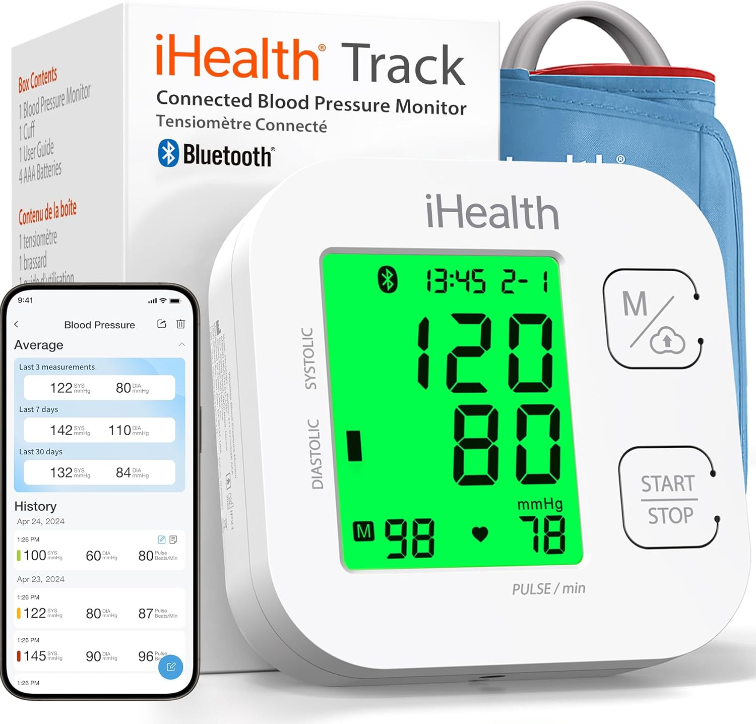 iHealth Track smart upper arm blood pressure monitor with wide range Bluetooth cuff

