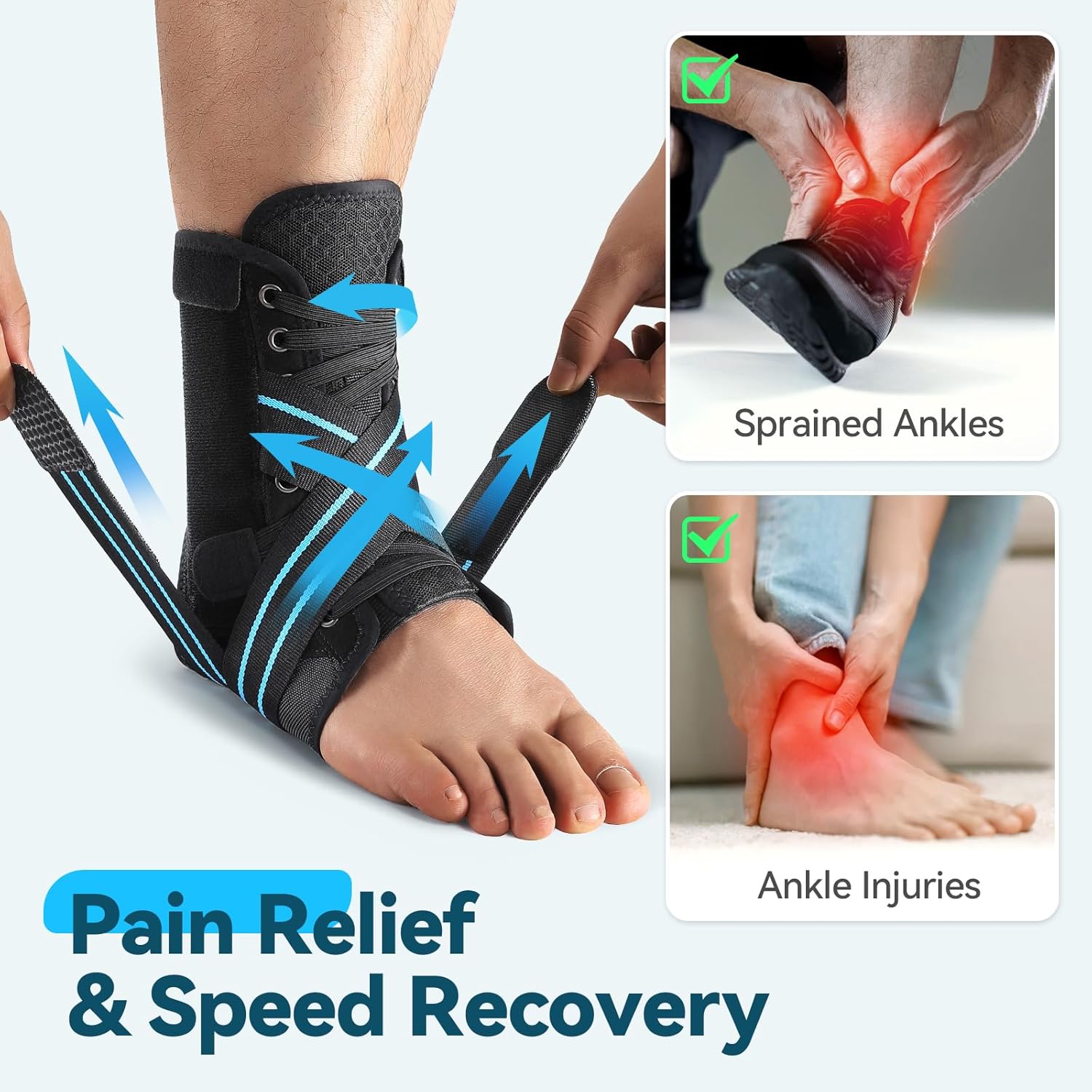 AGPTEK Ankle Brace Adjustable Lace-Up Support with Removable Splints

