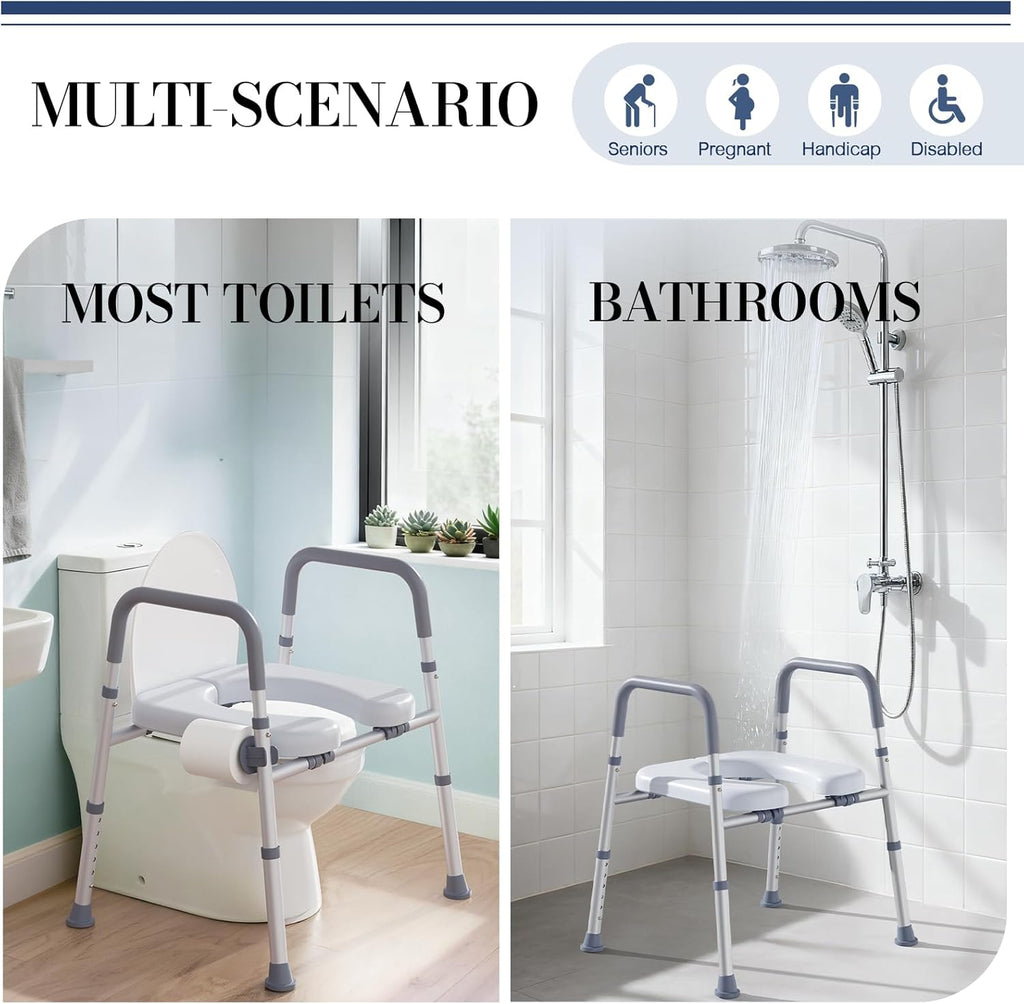 HolyHeal Adjustable Toilet Seat Riser with Handles, Raised Height for Mobility

