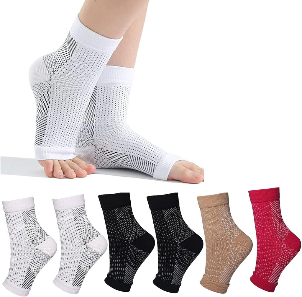 Neuropathy Compression Socks for Women, 6 Pairs, Ankle Brace & Plantar Relief

