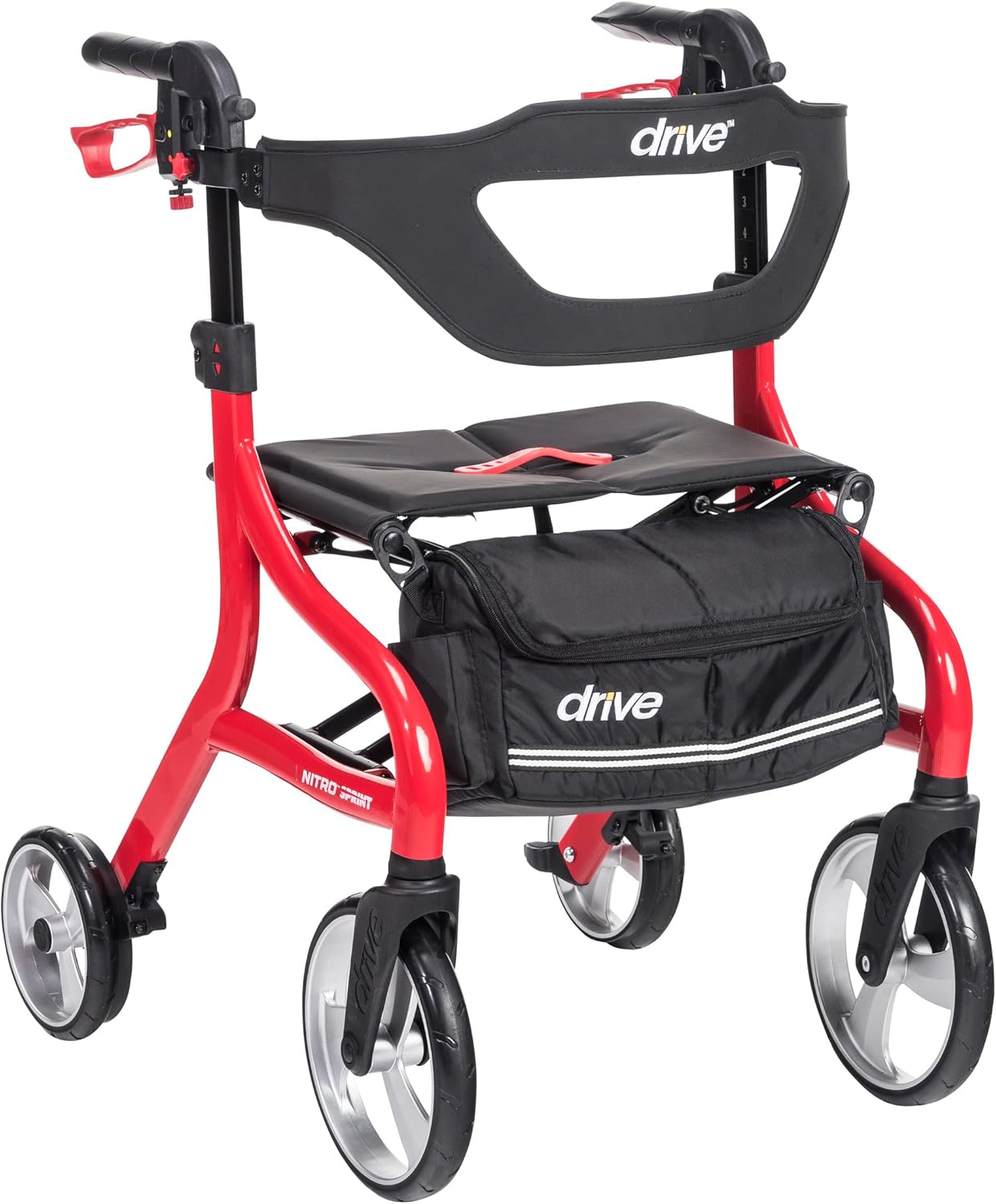 Drive Medical Nitro Sprint Foldable Rollator Walker with Seat, Large Wheels

