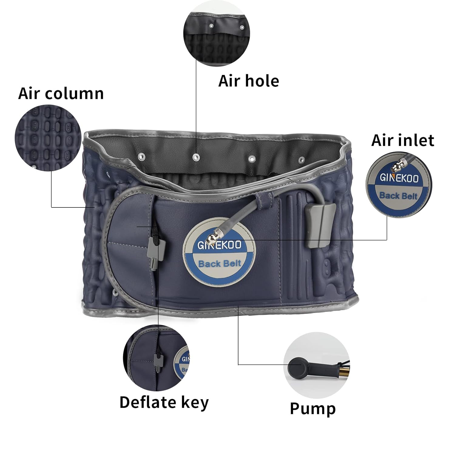 GINEKOO Inflatable Spinal Traction Belt for Lumbar Support and Back Pain Relief

