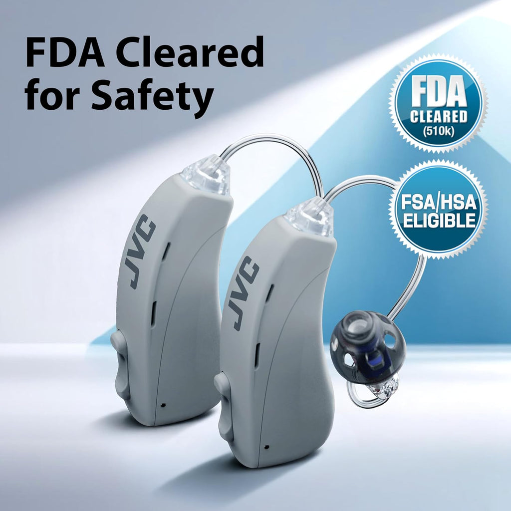 JVC OTC Hearing Aids for Seniors, Rechargeable Behind-Ear with Charging Case

