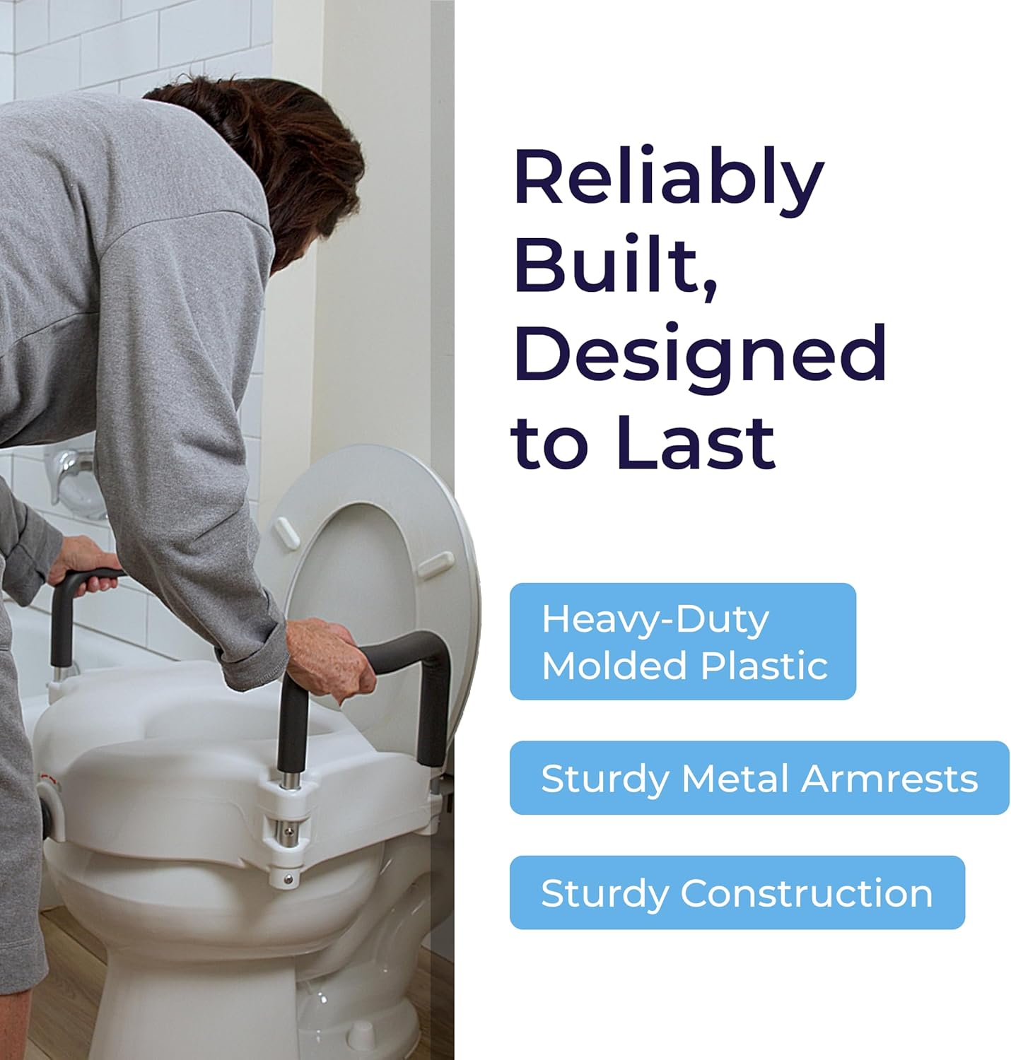 Drive Medical 2-in-1 Raised Toilet Seat with Removable Padded Arms, 5in Lift, Locking

