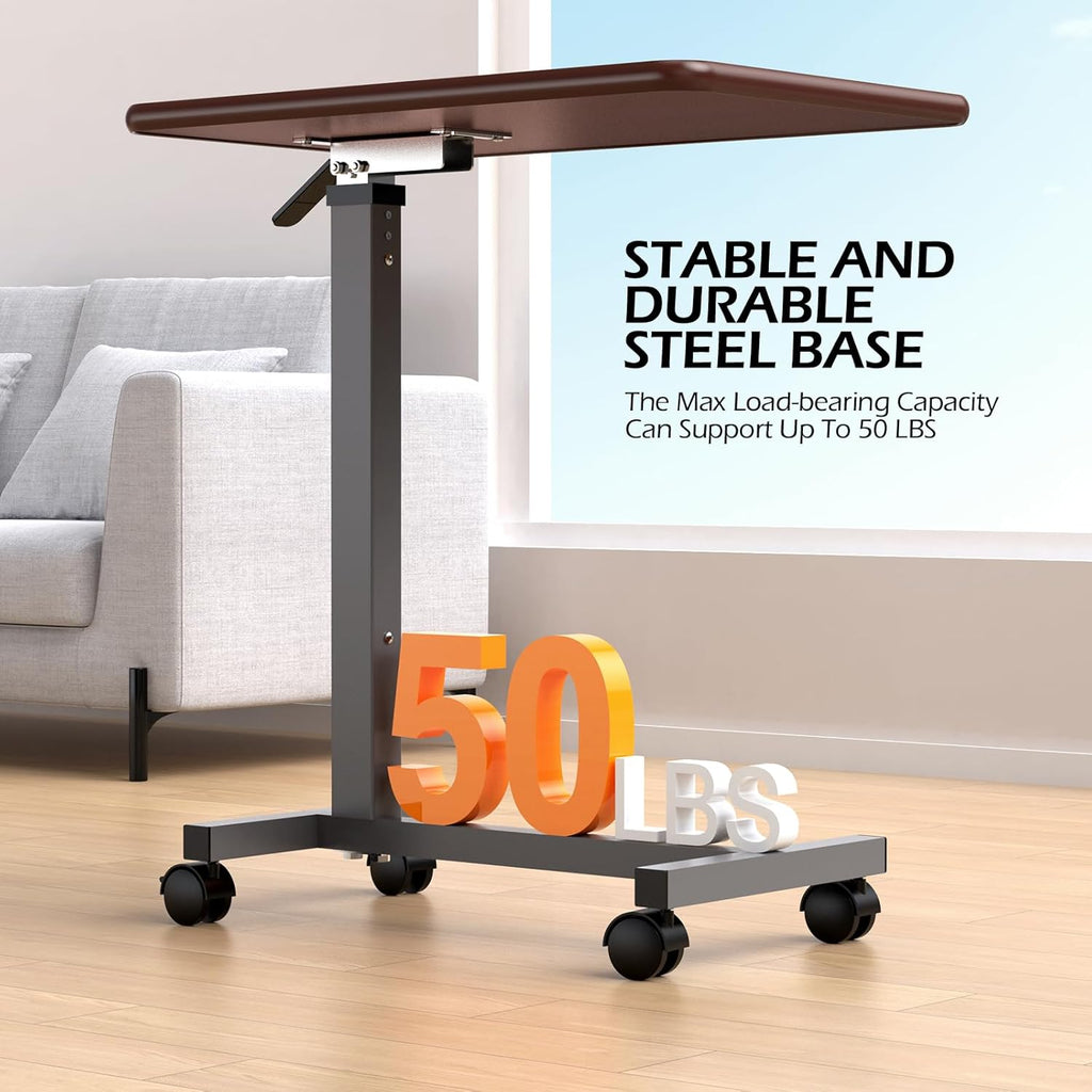 WOTURE Adjustable Overbed Table with Wheels, Pneumatic Height, Bed Tray

