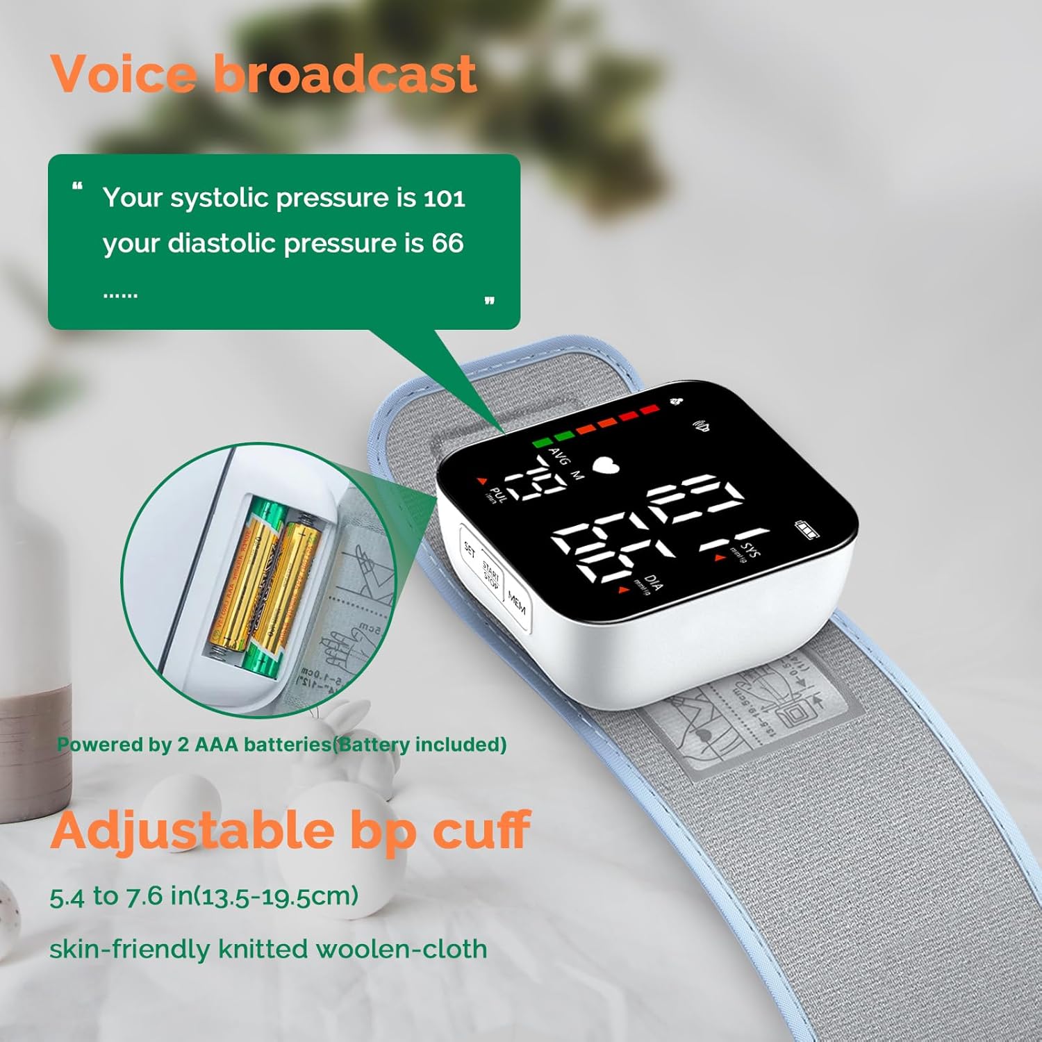 Greetmed Talking Wrist Blood Pressure Monitor Automatic Digital BP Machine


