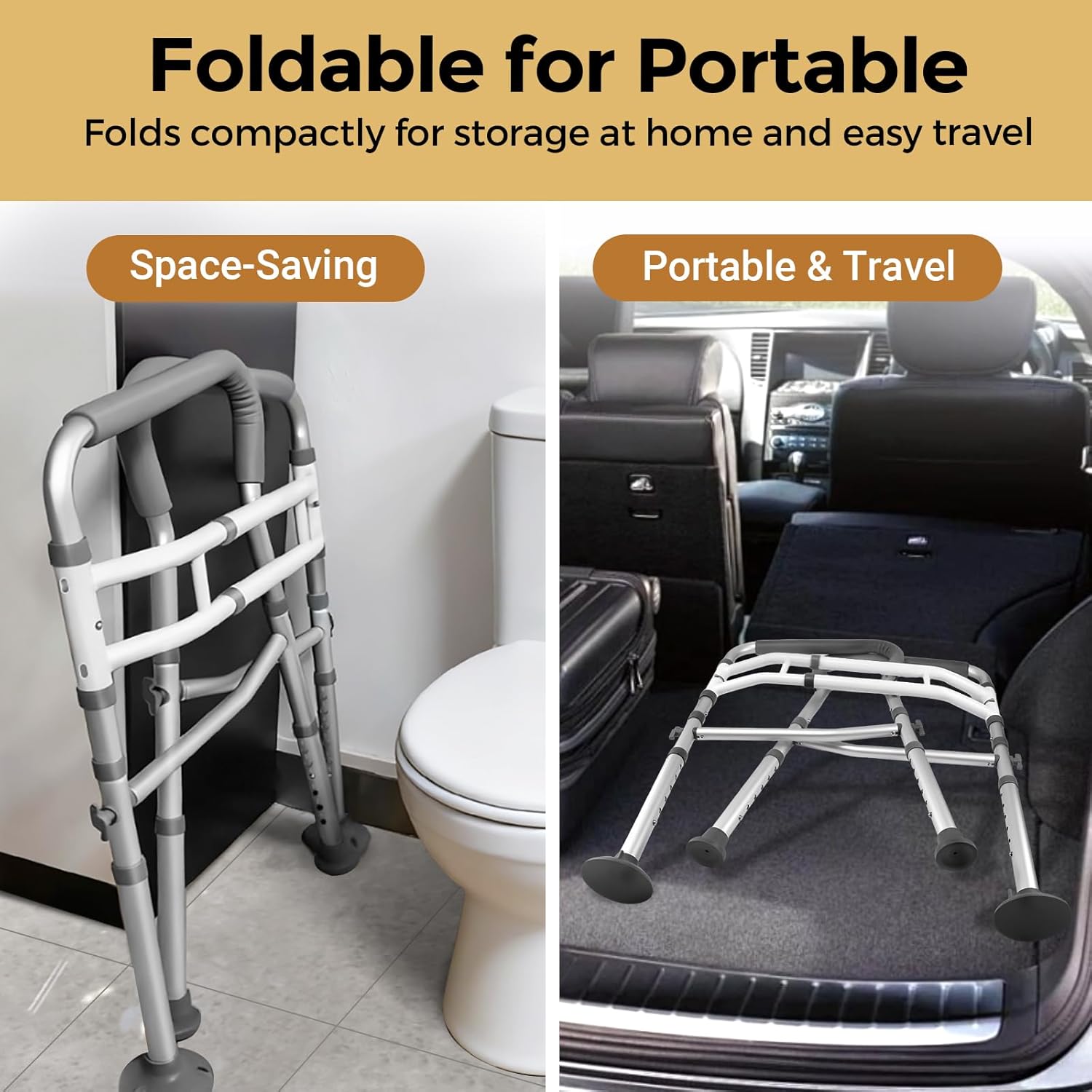 Adjustable Toilet Safety Rails, Foldable Grab Bar Handles, Aluminum Frame

