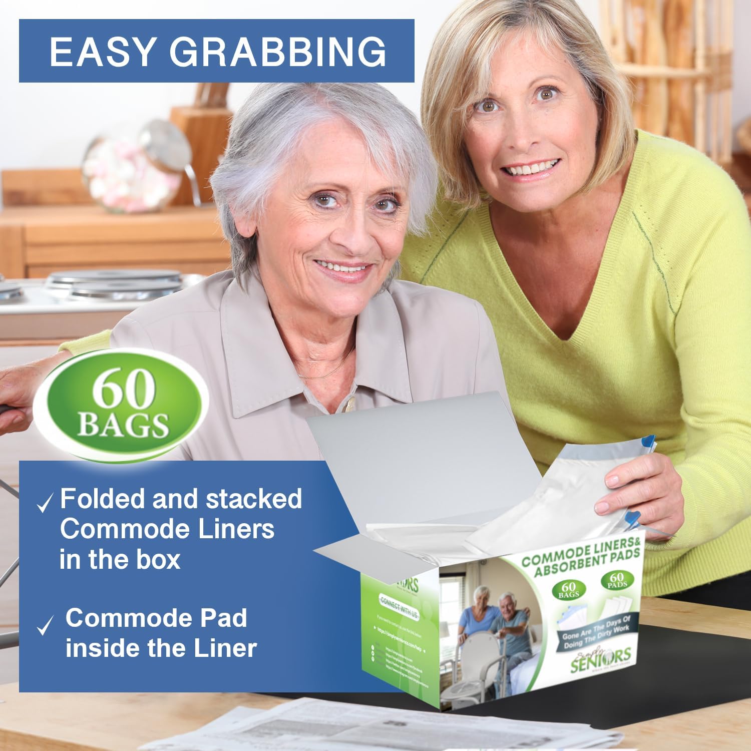Commode Liners with Absorbent Odor Control Sheets, Bedside Portable Toilet Use

