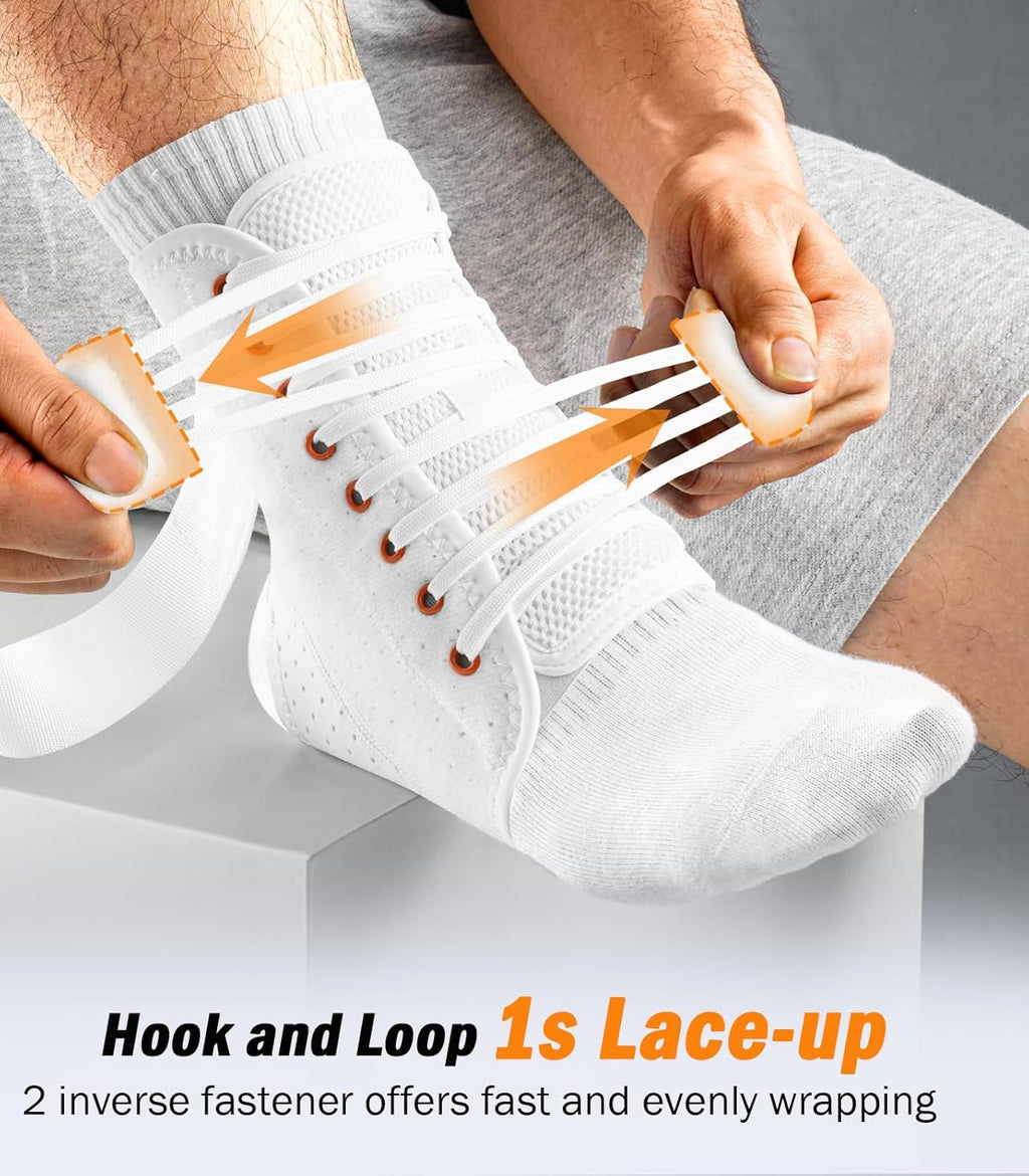 Slim-Fit Ankle Brace with 2 Auto-Shaped Pads, Quick Lace-Up Ankle Support

