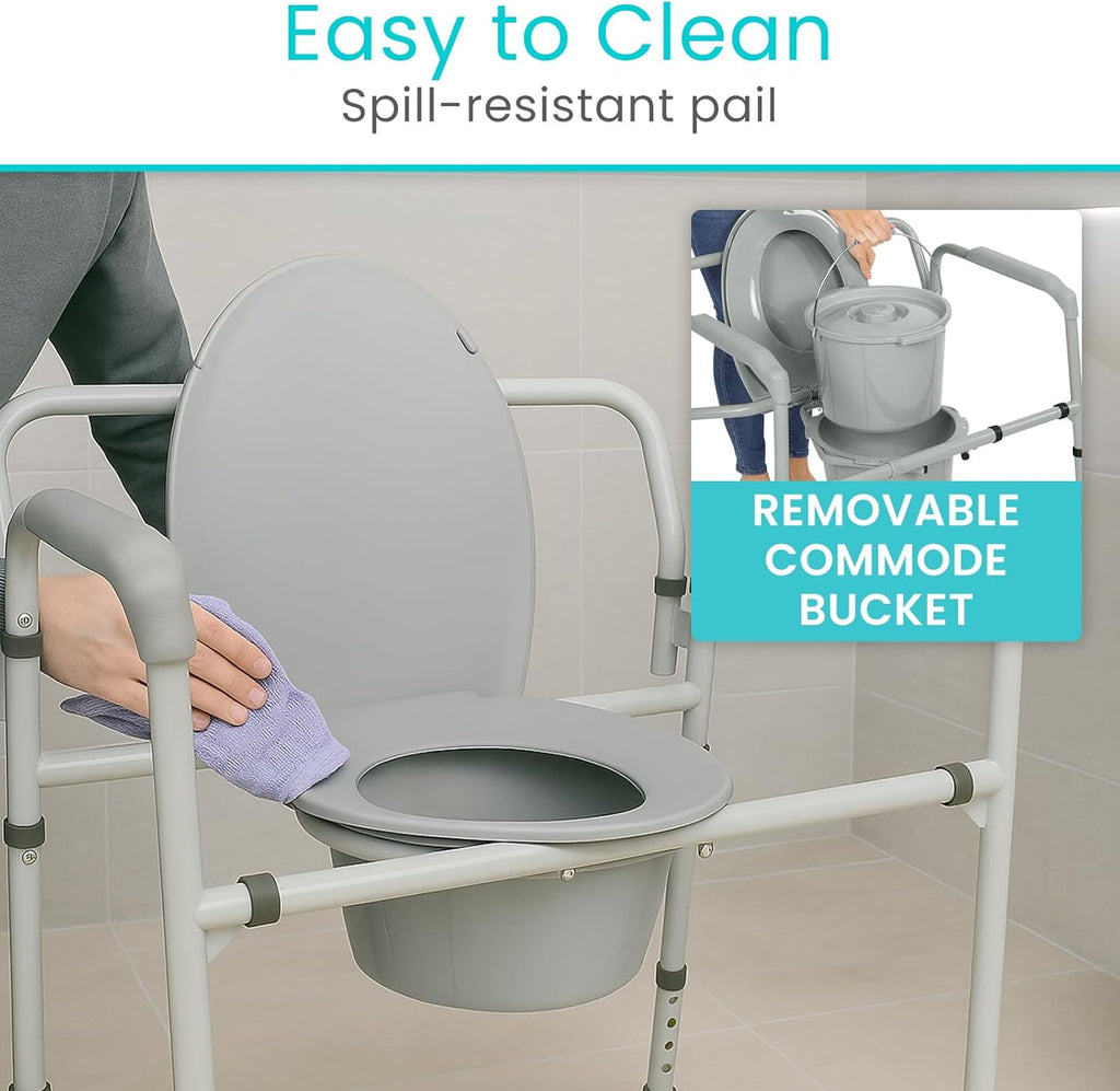 Vive Bariatric 3-in-1 Commode Toilet Chair, Portable Folding, 500 lb Capacity

