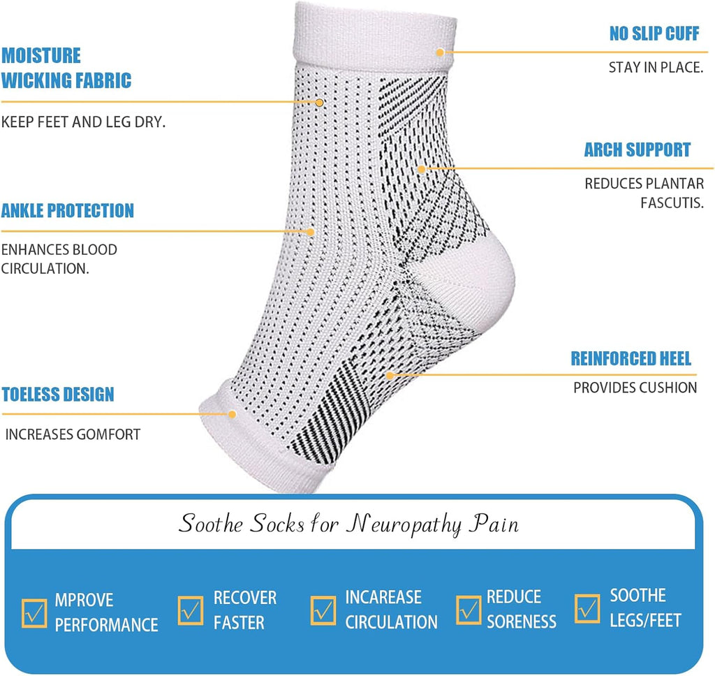 Neuropathy Compression Socks for Women, 6 Pairs, Ankle Brace & Plantar Relief

