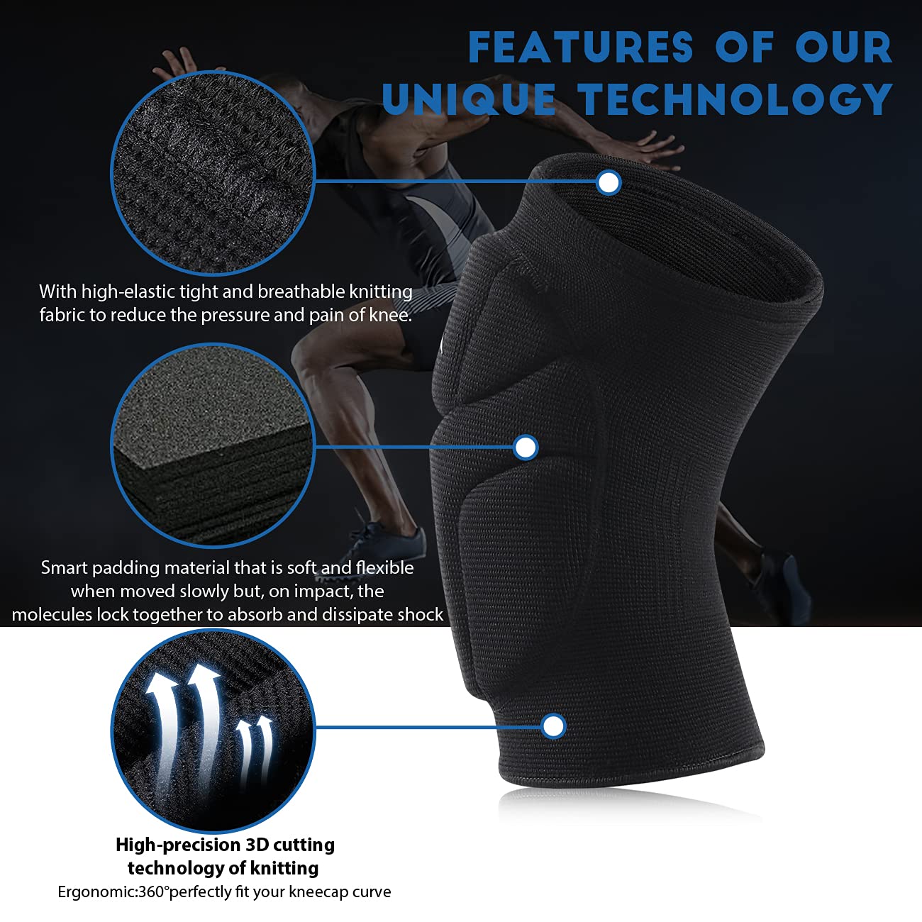 Volleyball Knee Pads Compression Sleeve Support with Shock-Absorbing Contoured Pads

