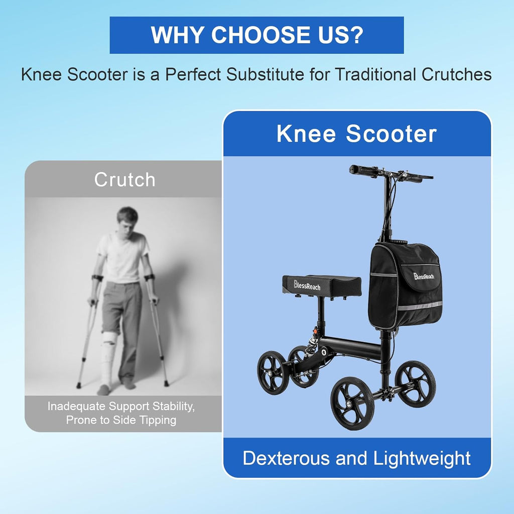 BlessReach Steerable Knee Walker Deluxe Knee Scooter for Foot Injuries, 300 lb

