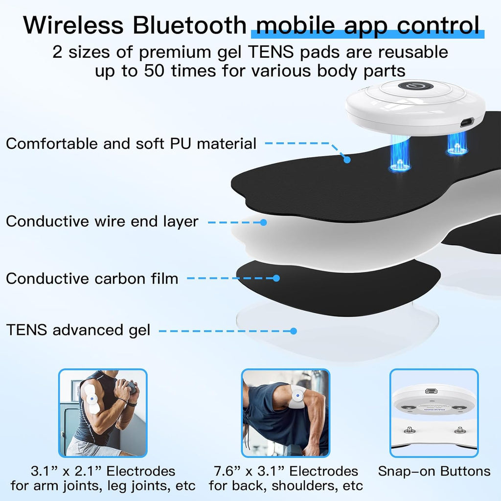 MASTOGO Wireless TENS EMS Muscle Stimulator for Back Pain Relief, Bluetooth App

