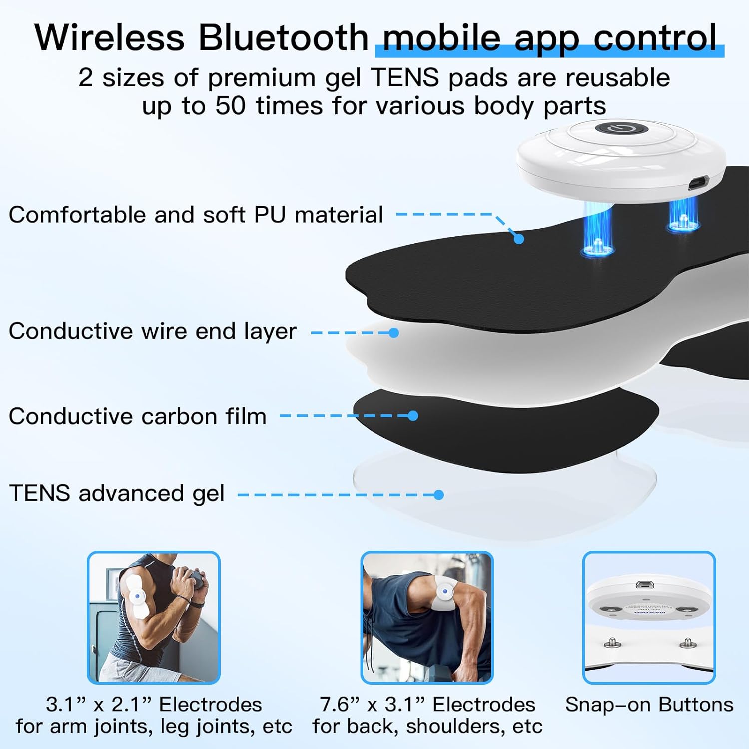 MASTOGO Wireless TENS EMS Muscle Stimulator for Back Pain Relief, Bluetooth App

