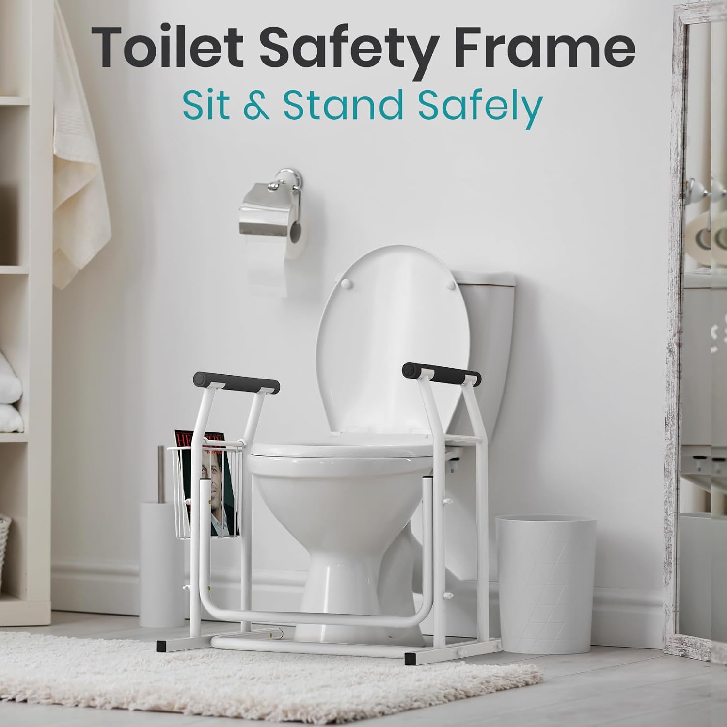 Vive Freestanding Toilet Safety Rail with Padded Handles, 300 lb Support

