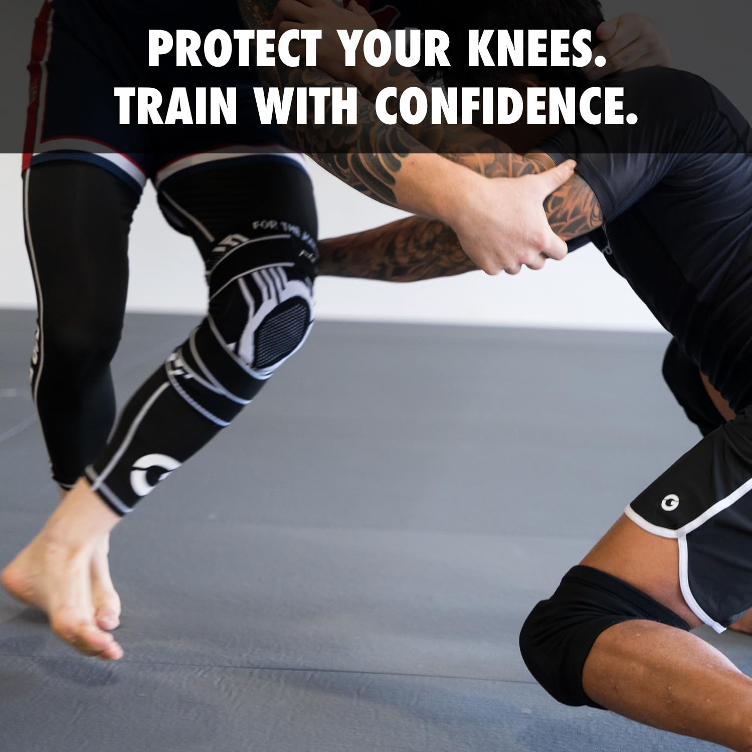Gold BJJ Knee Brace Compression Sleeve with Patella Support and Side Stabilizers

