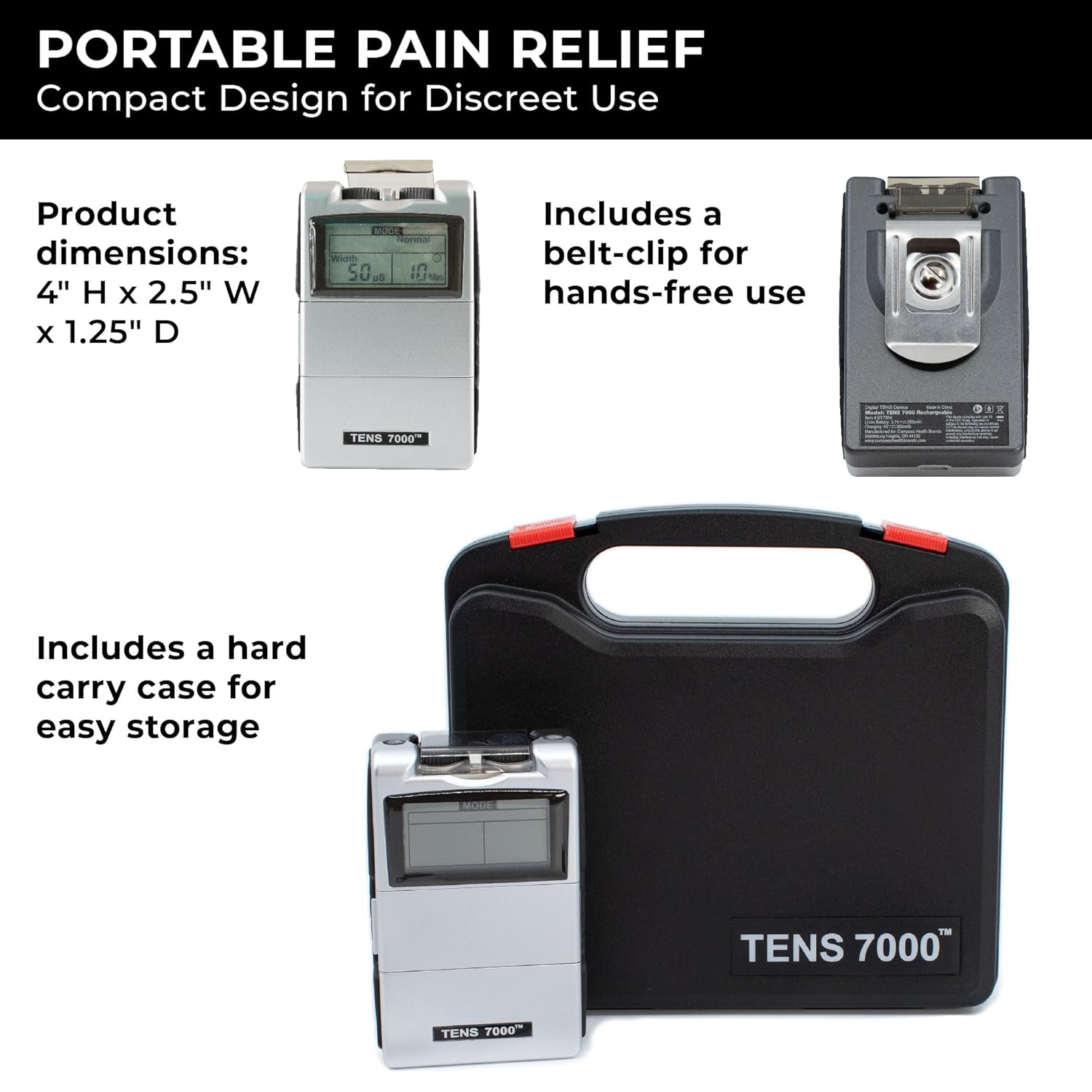 TENS 7000 Rechargeable TENS Unit Muscle Stimulator with Electrode Pads

