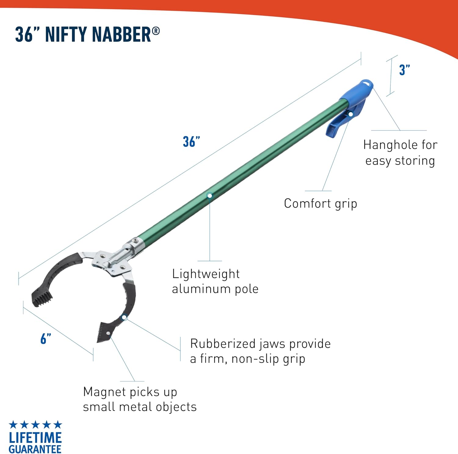 Unger Professional Reacher Grabber Tool with Built-in Magnet, Ergonomic Grip

