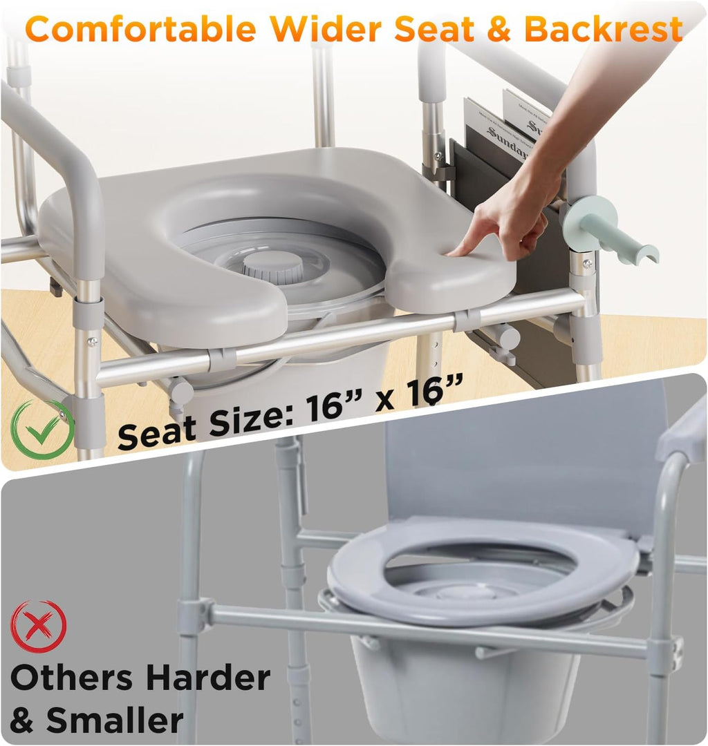 Bedside Commode with Padded Seat, Removable Backrest, 350 lb Portable Toilet

