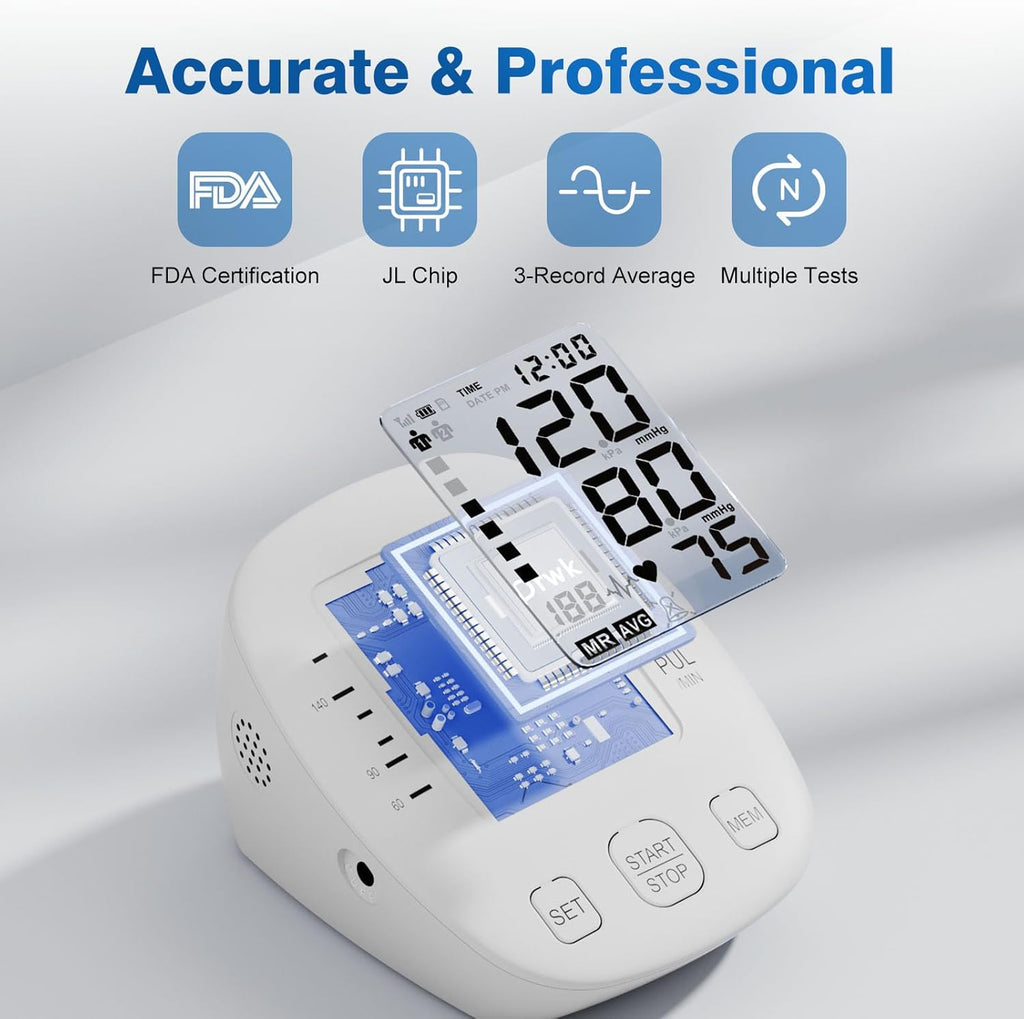 Automatic Digital Upper Arm Blood Pressure Monitor with Adjustable Cuff and HR

