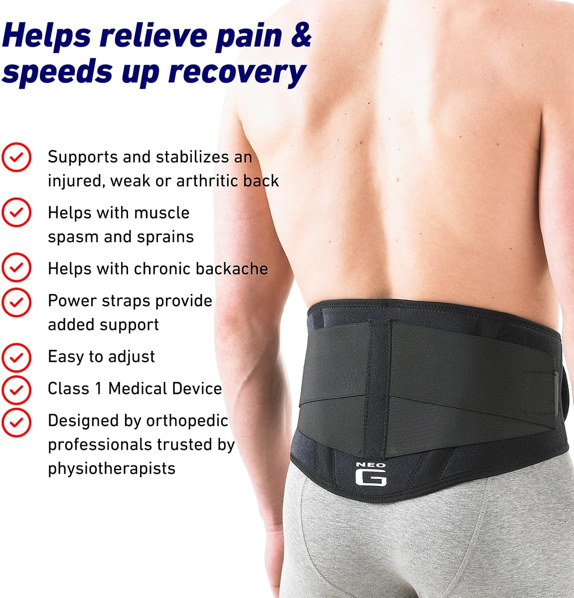 Neo G Back Brace with Power Straps, Adjustable Compression Support for Lower Back

