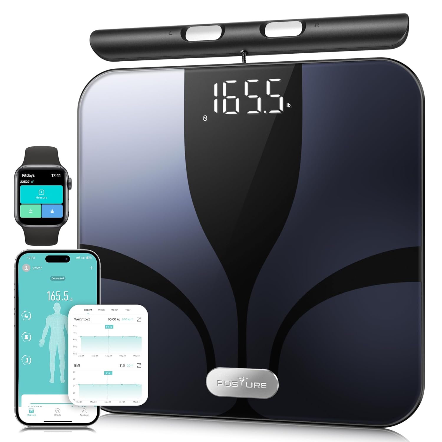 Posture Digital Bathroom Scale with 8-Electrode Body Fat, BMI and Bluetooth Sync

