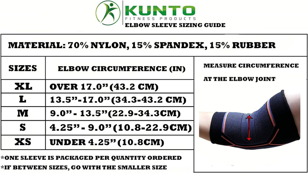 Kunto Fitness Elbow Compression Brace Sleeve for Tendonitis, Tennis Elbow, Pain Relief

