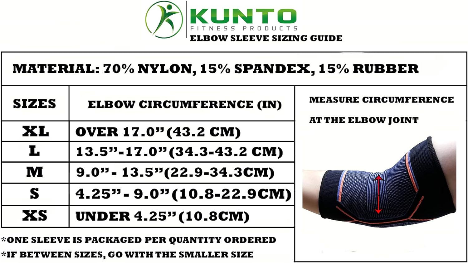 Kunto Fitness Elbow Compression Brace Sleeve for Tendonitis, Tennis Elbow, Pain Relief

