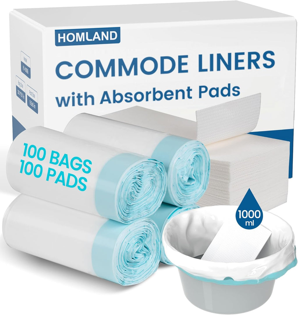 HOMLAND Commode Liners with Absorbent Inserts, Leak-Proof Portable Toilet Liners

