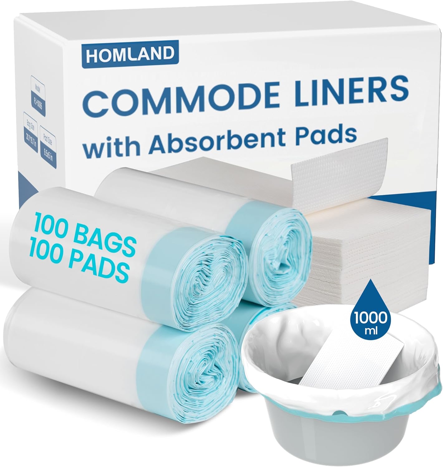 HOMLAND Commode Liners with Absorbent Inserts, Leak-Proof Portable Toilet Liners


