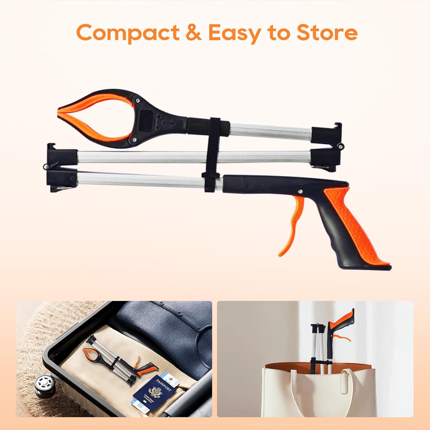 Heavy Duty Foldable Grabber Reacher Tool with 360° Rotating Jaw and Magnetic Tip

