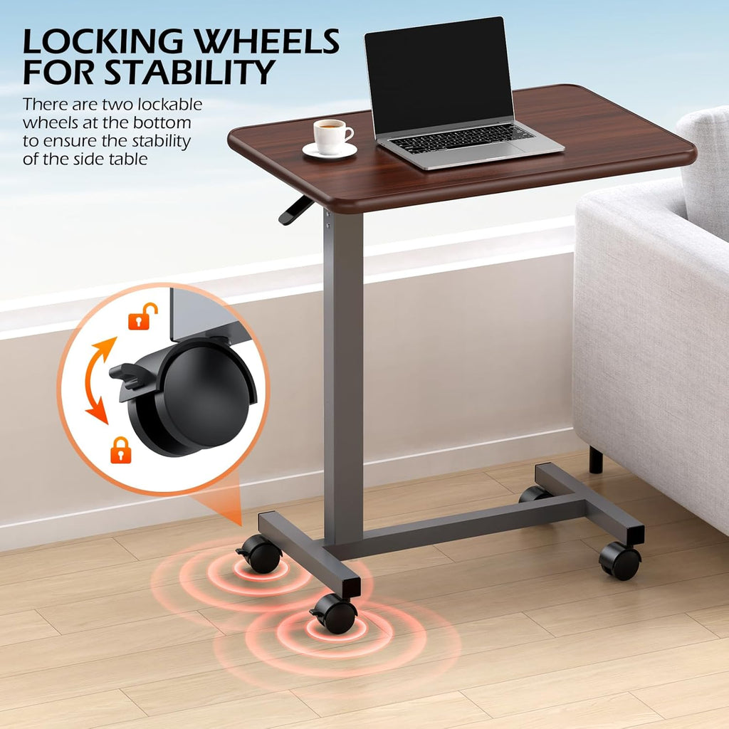 WOTURE Adjustable Overbed Table with Wheels, Pneumatic Height, Bed Tray

