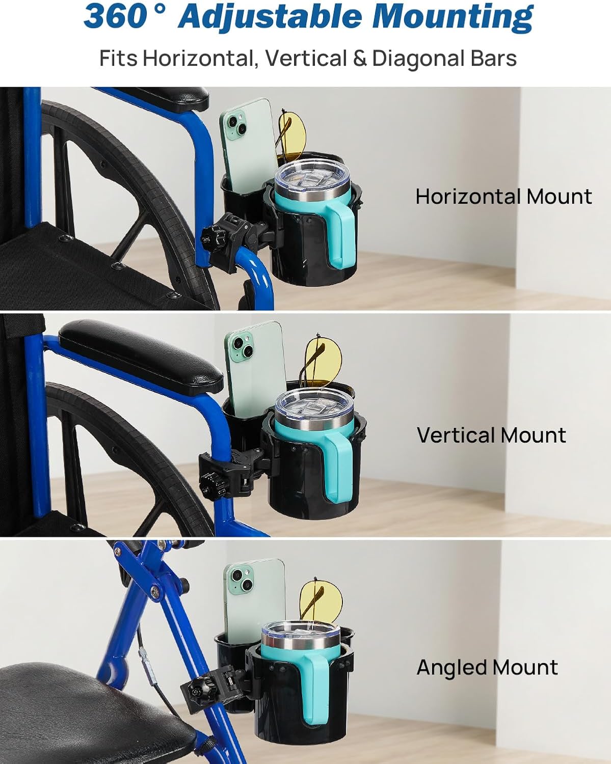 JOYTUTUS Wheelchair Cup Holder with Storage Box, Walker Cup and Bottle Holder

