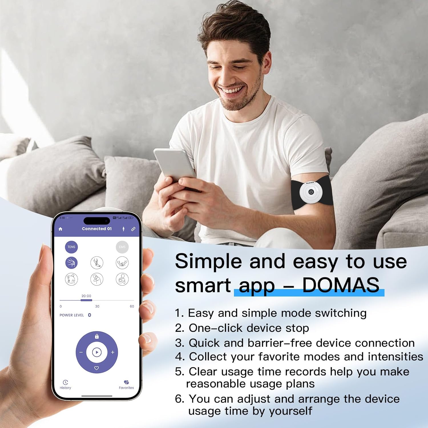 MASTOGO Wireless TENS EMS Muscle Stimulator for Back Pain Relief, Bluetooth App

