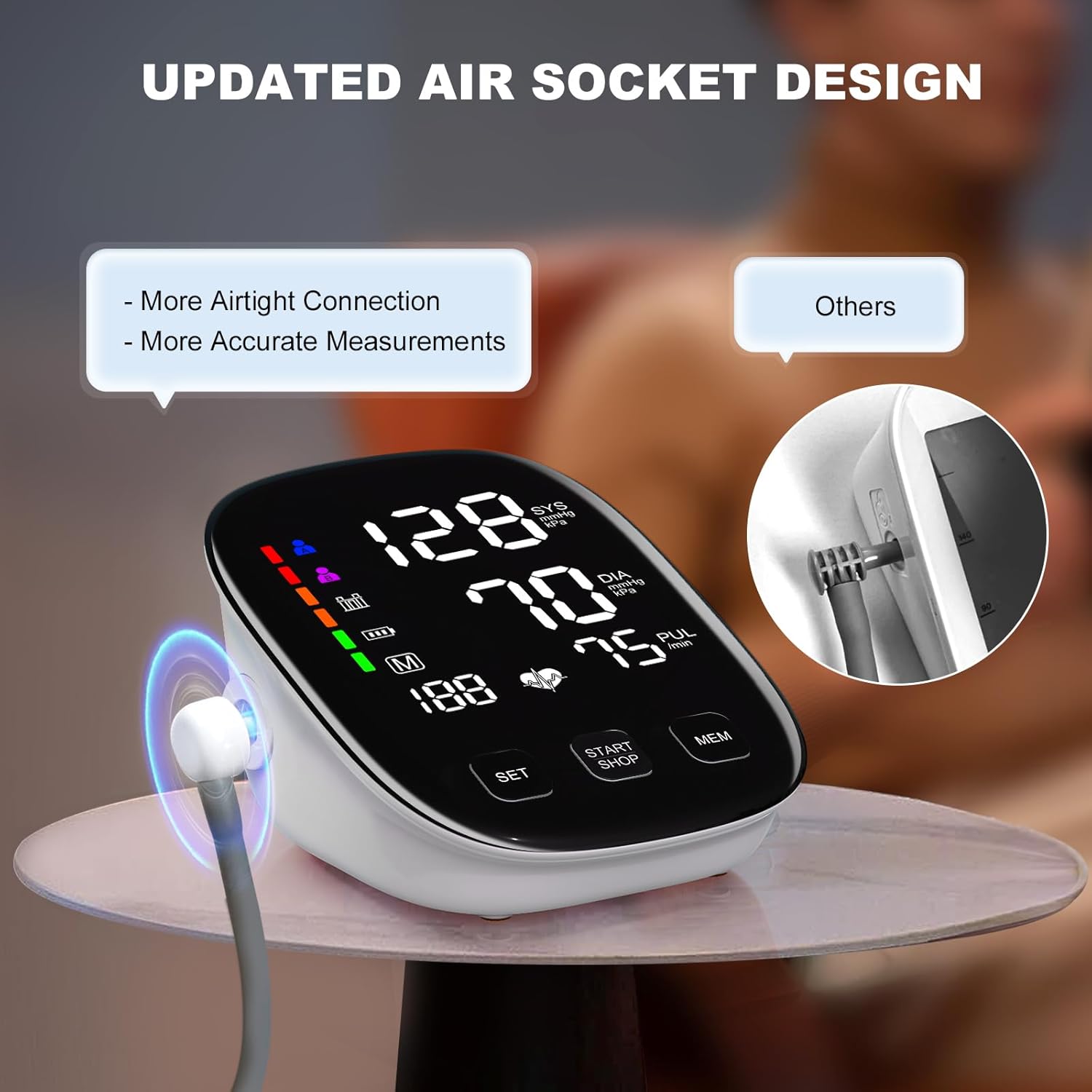 Blood Pressure Monitor for Home Use, Upper Arm, Backlit Display, Dual Power, WHO Indicator

