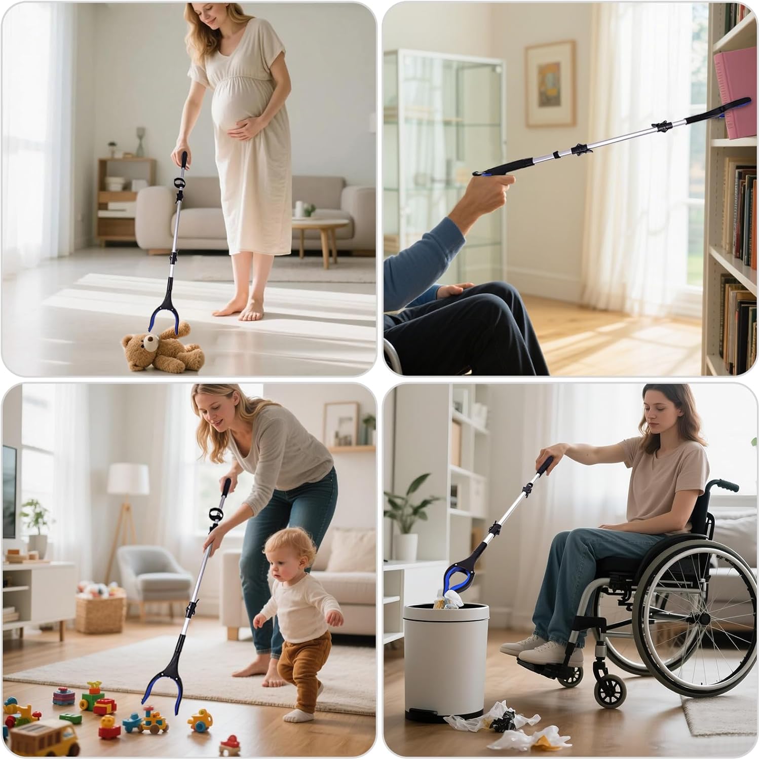 Grabber Reacher Tool for Seniors Foldable Pickup Stick with Magnet, Rotating Jaw

